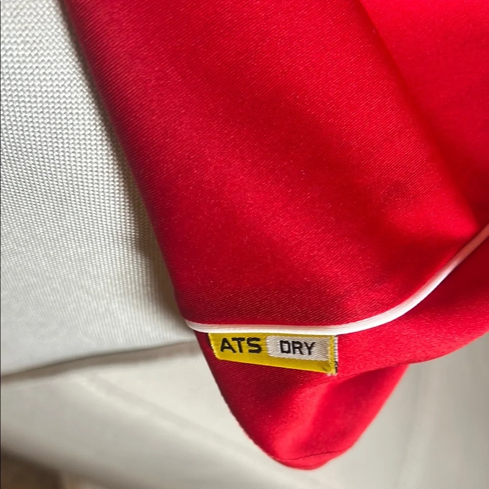 Adidas ATS Dry Red White Men’s Three Striped Logo Short-Sleeve Shirt Size Medium - Picture 7 of 9